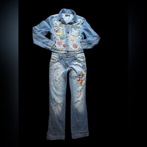Vintage Dolce Gabanna Embroidered Denim Jacket and Jeans Set HAWAII  m 30 x 32